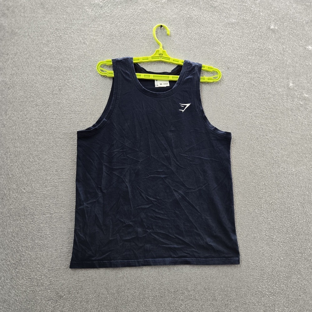 Gymshark Men Tank‎ Top S Navy Blue Activewear Logo Sleeveless